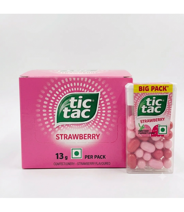Zuckerbonbon-Vorratspackung tic tac Strawberry, große und kleine Displaybox im Set