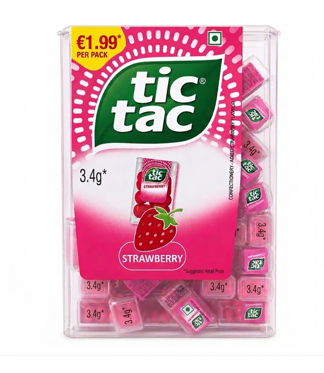 Tic Tac XL Snackbox mit Erdbeer-Mini-Packungen in transparenter Box