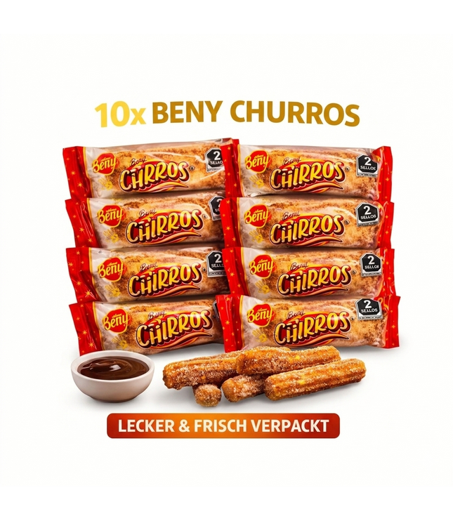 Beny Churros 10er Pack mit Zimt-Churros und Schokoladensoße