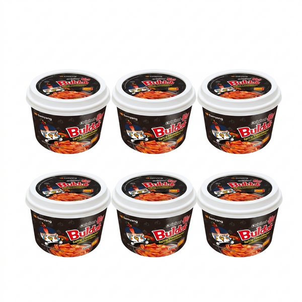 6er-Pack Buldak Tteokbokki Original: scharfe Reiskuchen, 6 Becher mit Deckel