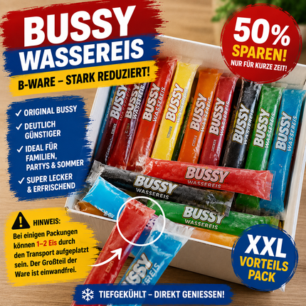 Bussy Wassereis-Mix mit bunten Eisstangen im Karton, XL-Pack.