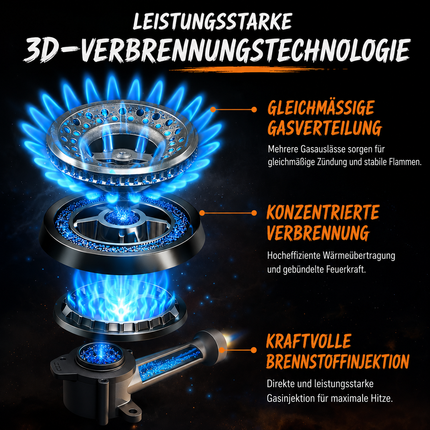 Brenner-Technologie-Grafik: 3D-Verbr e nnung für gleichmäßige Gasverteilung und stabile Flamme