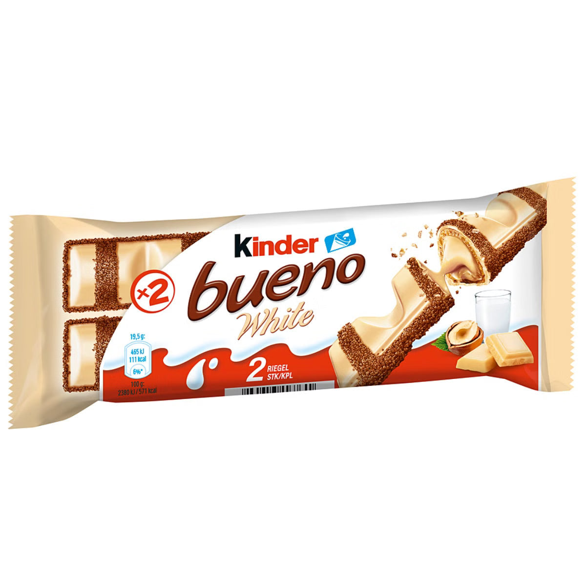 Kinder Bueno - Großpackung mit 30 Packungen a 2 RiegelnWaffel-Riegel mit Schokolade, zarter Knusperhülle und cremiger Milch-Haselnuss-Füllung