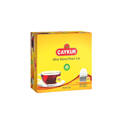 CAYKUR Altin Süzen Poşet Çay Packung, gelb, mit Teeglas- und Beutelmotiv