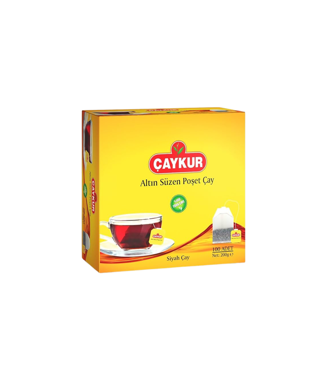 CAYKUR Altin Süzen Poşet Çay Packung, gelb, mit Teeglas- und Beutelmotiv