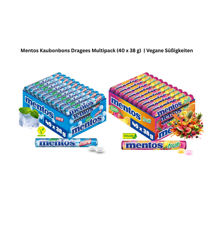 Mentos Kaubonbons Dragees Multipack (40 Rollen)  | Vegane Süßigkeiten