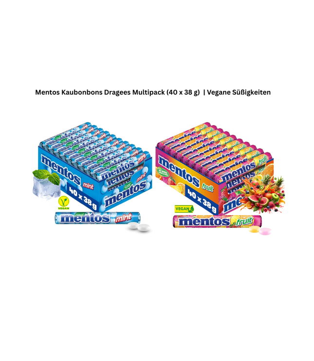 Mentos Kaubonbons Dragees Multipack (40 Rollen)  | Vegane Süßigkeiten