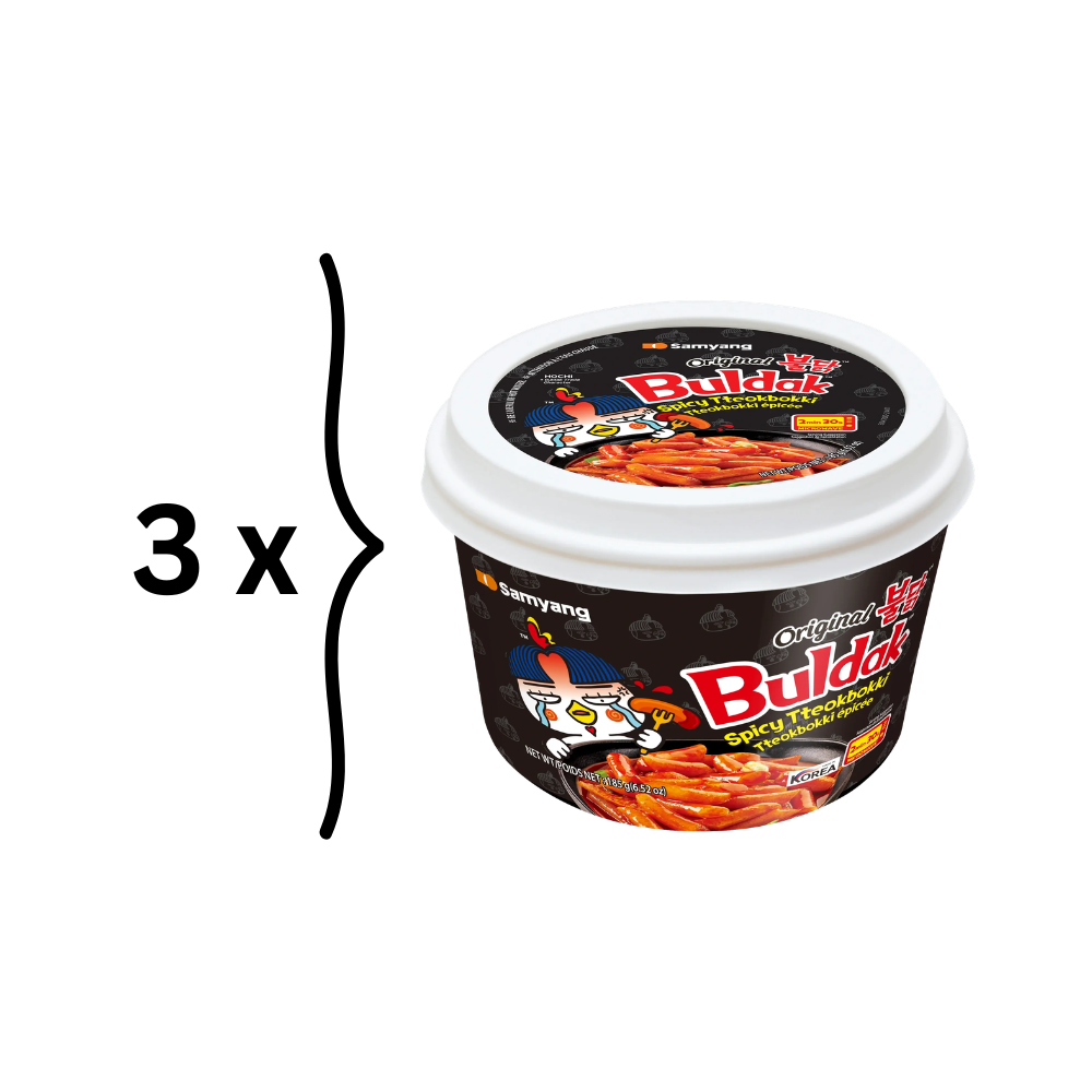 Buldak Spicy Tteokbokki Original 3x – Scharfe Koreanische Reiskuchen | Instant Snack