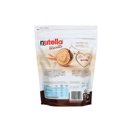 Nutella Biscuits 304g Beutel Rückseite mit Zutaten und Nährwerten