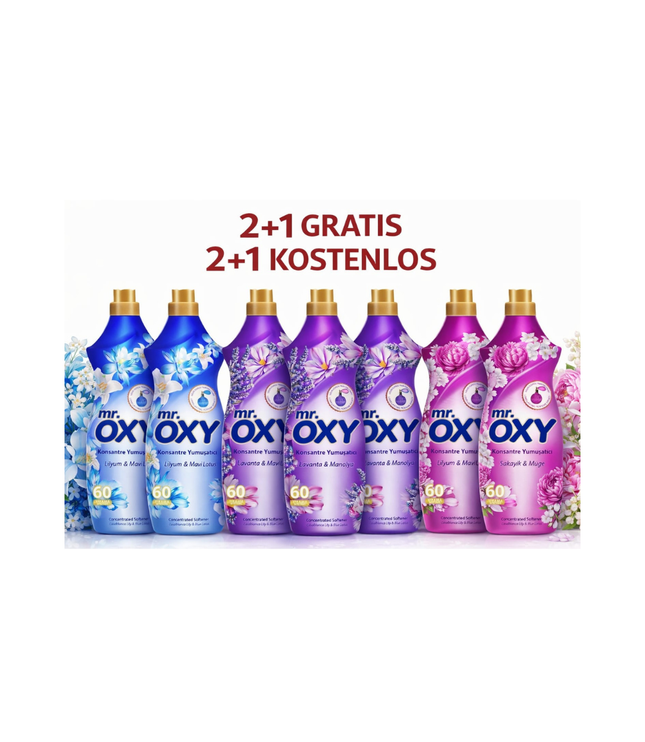 Mr. Oxy Weichspüler Set – 2+1 GRATIS - 3 Düfte – je 60 Waschladungen