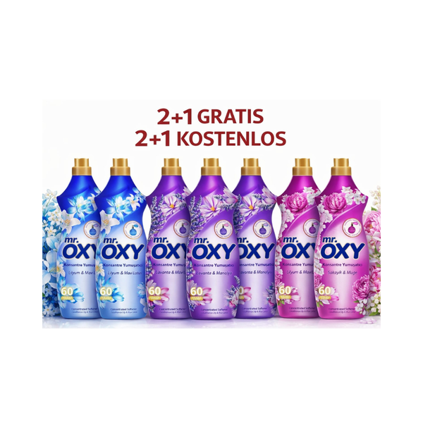 Mr. OXY Weichspüler Set – 2+1 Gratis | Lilium & Mavi Lotus | 60 Waschladungen