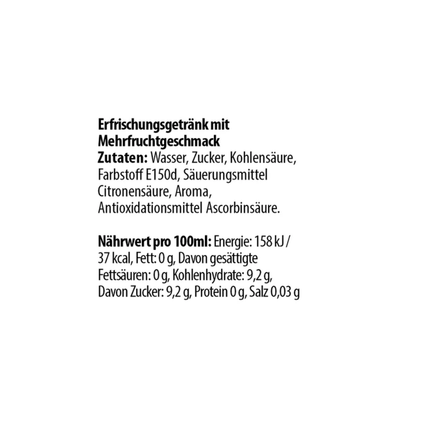 Zutaten und Nährwerte auf dem Etikett: Energie 158 kJ/37 kcal