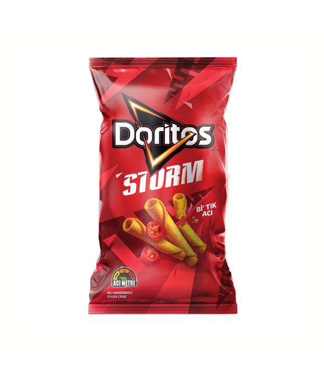 Doritos Storm Chili-Chips (125 g) in roter Tüte mit Tortilla-Chips-Abbildung