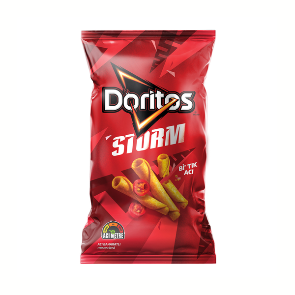 Doritos Storm Chili-Chips (125 g) in roter Tüte mit Tortilla-Chips-Abbildung