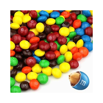 Assorted peanut M&M's candy shells with peanut pieces