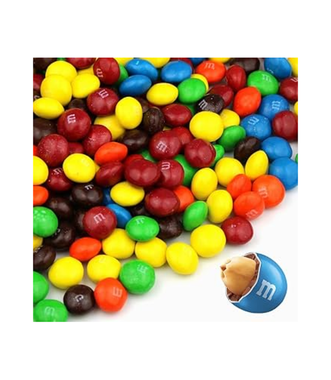 Assorted peanut M&M's candy shells with peanut pieces