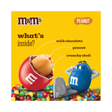 M&M's Peanut 45g pack panel: milk chocolate, peanut, crunchy shell