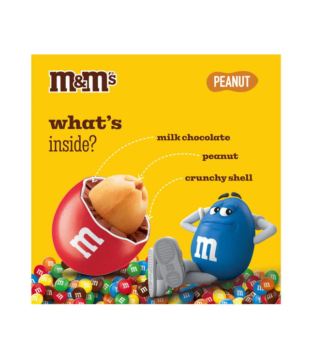M&M's Peanut 45g pack panel: milk chocolate, peanut, crunchy shell