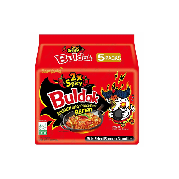 Buldak 2x Spicy instant ramen, 5 pack red seasoning and noodle packets