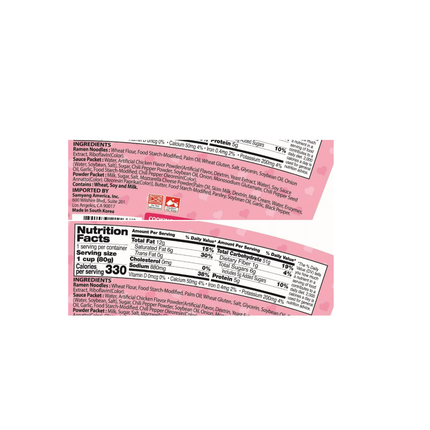 Back of Carbonara cup packaging with ingredients and nutrition facts panel