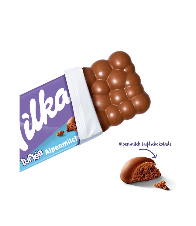 Milka Luflée Alpenmilch Luftschokolade mit abgebrochenen Stücken