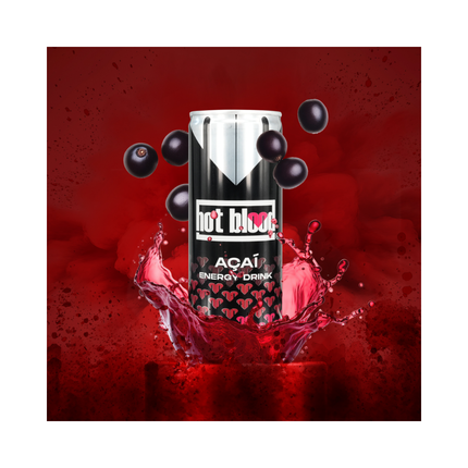 Hot Blood Açai Energy Drink Dose mit Aufdruck „Açai“