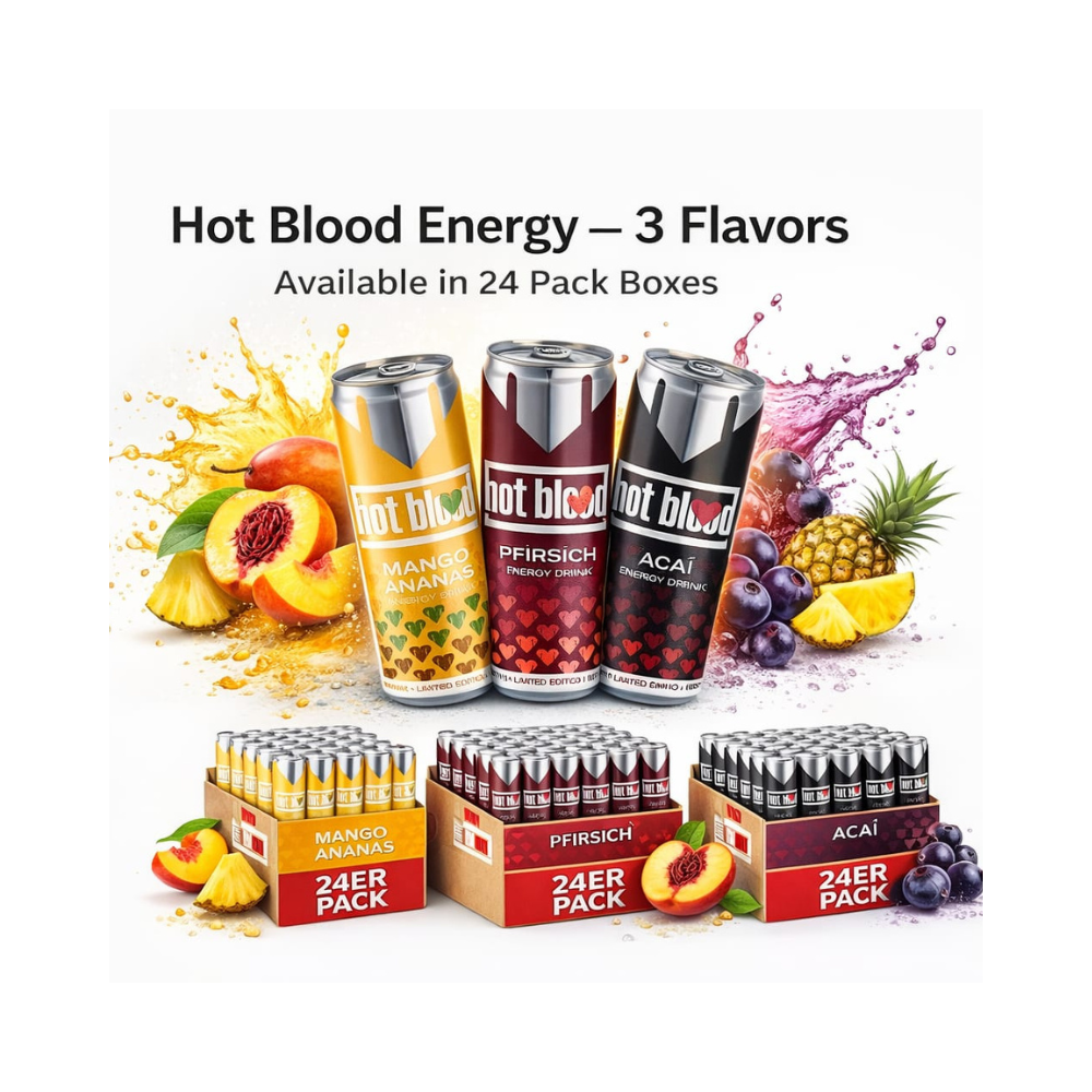 Hot Blood Energy Drink 24er Pack – 3 Geschmacksrichtungen