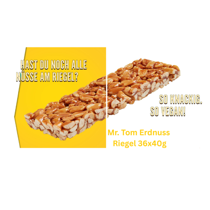 Erdnuss-Riegel 36x40g mit karamellisierter Nussmischung, angeschnittene Riegelansicht