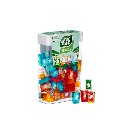 Tic Tac Travels Mini-Boxen 60er Pack – grüne Minzdöschen und bunte Sorten