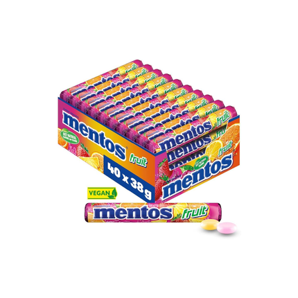 Mentos Fruit Kaubonbons Multipack, 40 Rollen (40×38 g), vegan