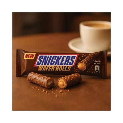 Snickers Wafer Rolls Riegel mit Waffelrolle und Schokoladenüberzug