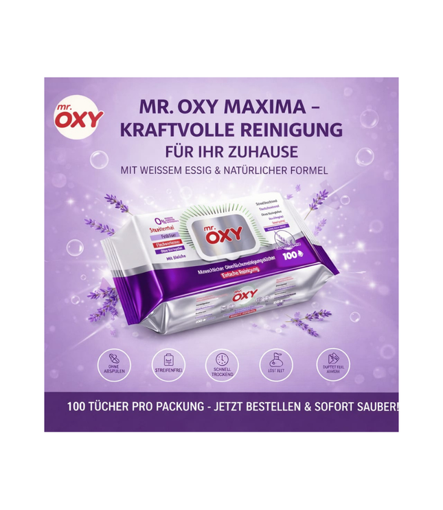 Lila Mr. Oxy Allzweckreiniger-Tücher, Packung mit 100 Tüchern