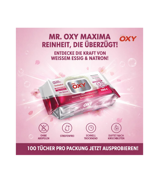 Mr. Oxy Allzweck-Reinigungstücher, Packung mit 100 Tüchern, rot-weiße Packung
