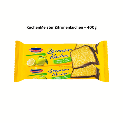Zitronenkuchen 400 g – gelbe Packung mit Zitronen-Kuchenstücken
