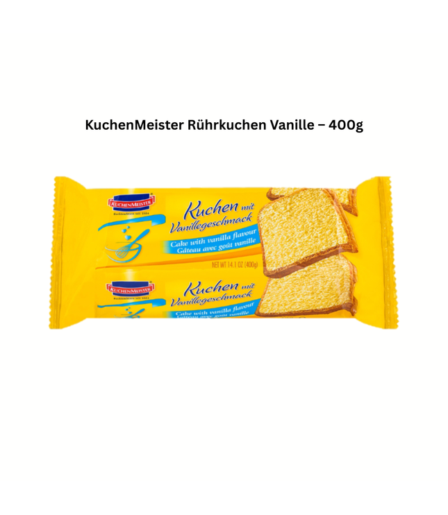 Rührkuchen Vanille 400 g – gelbe Packung mit Kuchenscheiben