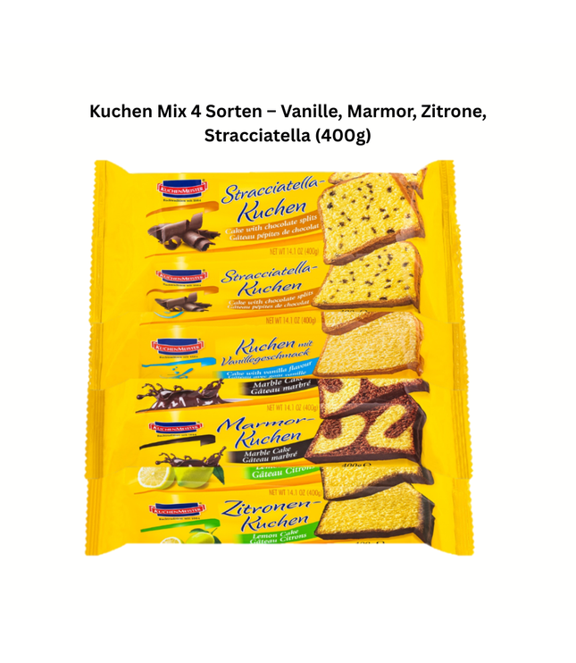 Kuchen-Mix 400 g (Vanille, Marmor, Zitrone, Stracciatella) – gelbe Packung