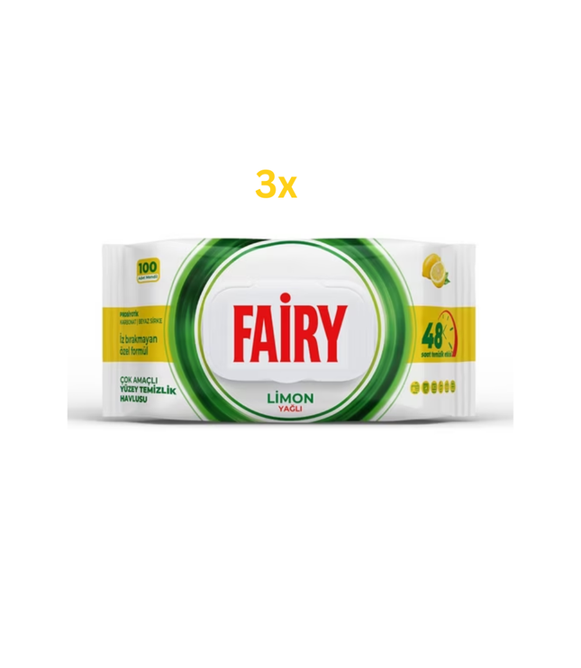 Fairy Power Wipes Zitrone (3x100) Reinigungstücher, gelb markiertes Paket