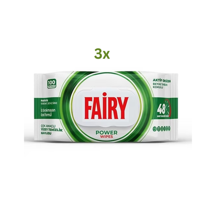 Fairy Power Wipes Power (3x100) Reinigungstücher, weiß-grünes Paket