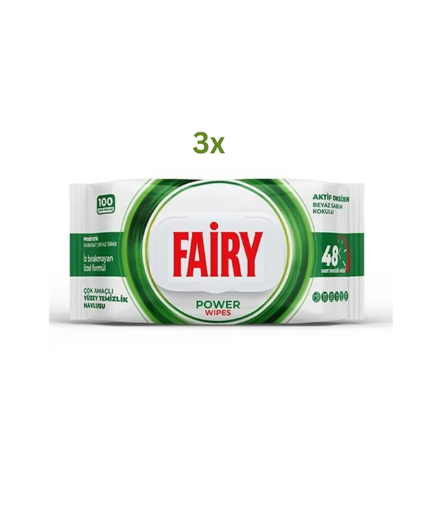 Fairy Power Wipes Power (3x100) Reinigungstücher, weiß-grünes Paket