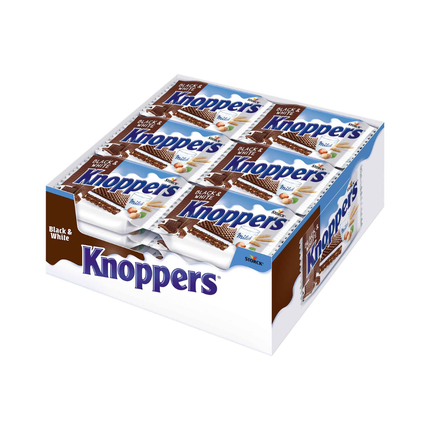 Knoppers – 24 x 25 g – Gefüllte Waffelschnitten mit Milch- und Nougatcreme, Haselnüssen und Kakao