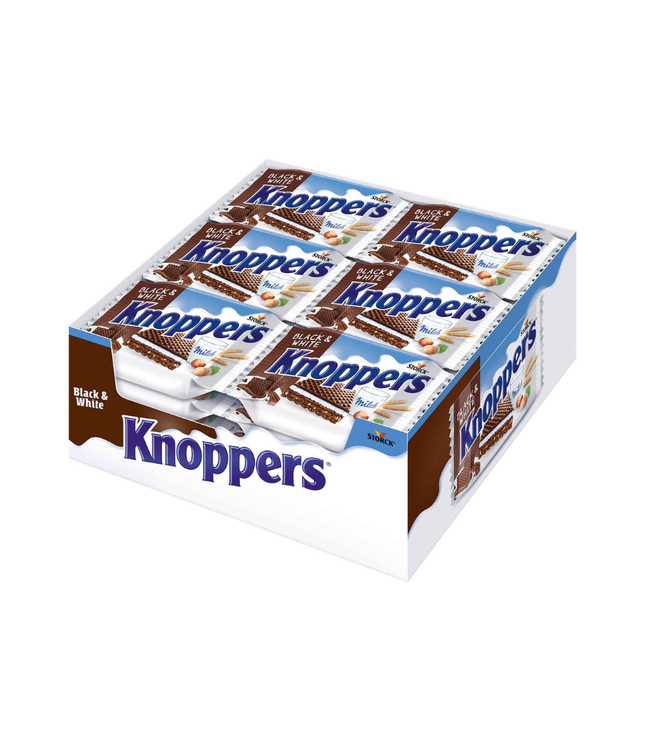 Knoppers – 24 x 25 g – Gefüllte Waffelschnitten mit Milch- und Nougatcreme, Haselnüssen und Kakao