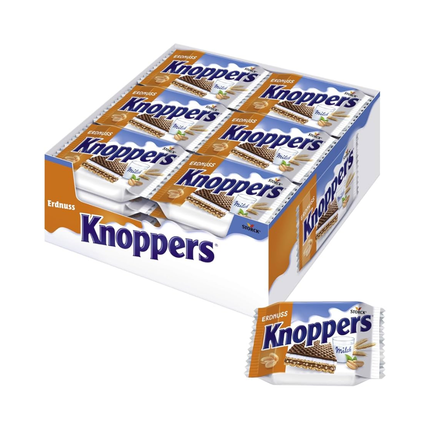 Knoppers – 24 x 25 g – Gefüllte Waffelschnitten mit Milch- und Nougatcreme, Haselnüssen und Kakao
