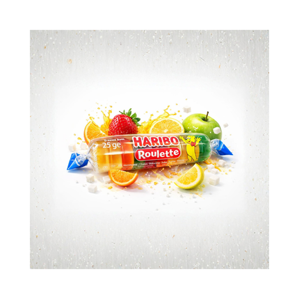 Haribo Roulette Fruchtgummi Bonbonrolle mit Erdbeere, Orange und Apfel