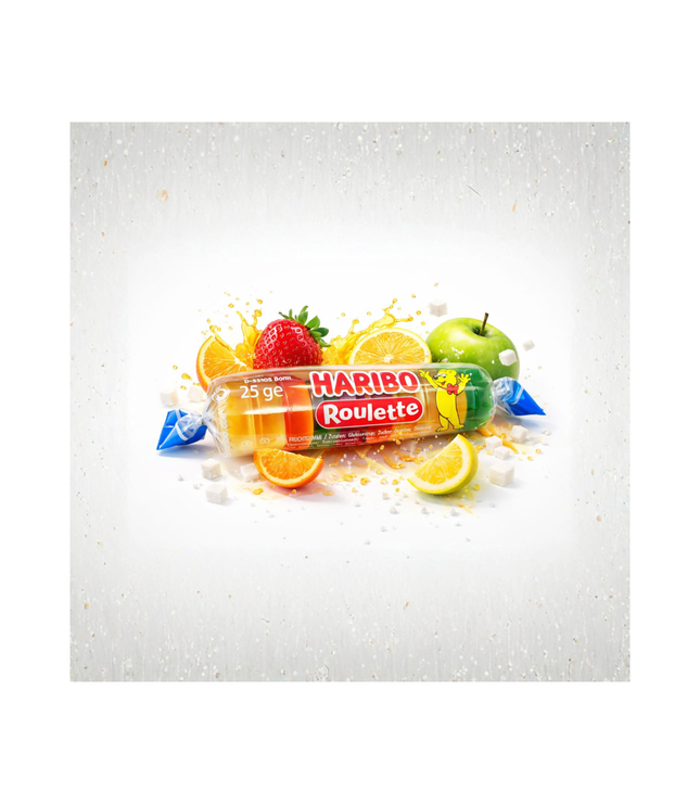 Haribo Roulette Fruchtgummi Bonbonrolle mit Erdbeere, Orange und Apfel
