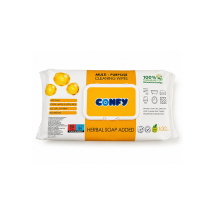 CONFY Mehrzweck-Reinigungstücher mit Kräuterseife, orangefarbene Frontpackung