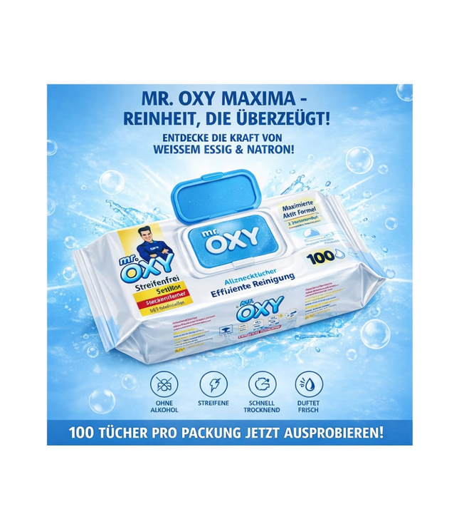 Allzweckreinigungstücher-Packung Mr. Oxy mit blauen Tüchern, 100 Stück