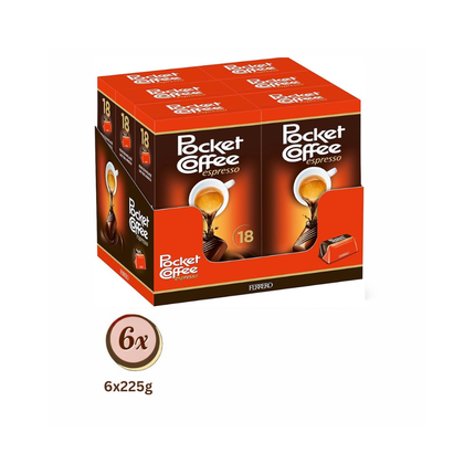 Pocket Coffee Espresso-Pralinen mit flüssigem Kern, 6x225 g Packung (Karton) 