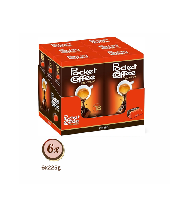 Pocket Coffee Espresso-Pralinen mit flüssigem Kern, 6x225 g Packung (Karton) 