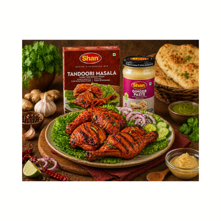 Tandoori Masala Gewürz-Mix mit Ingwerpaste, Shan Set mit Schachtel und Glas