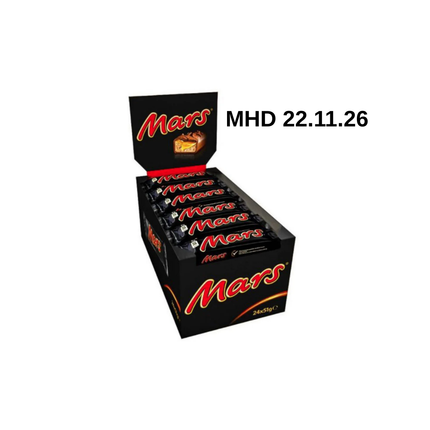Mars Riegel 24×51 g Packung, schwarzes Design mit Mars-Logo